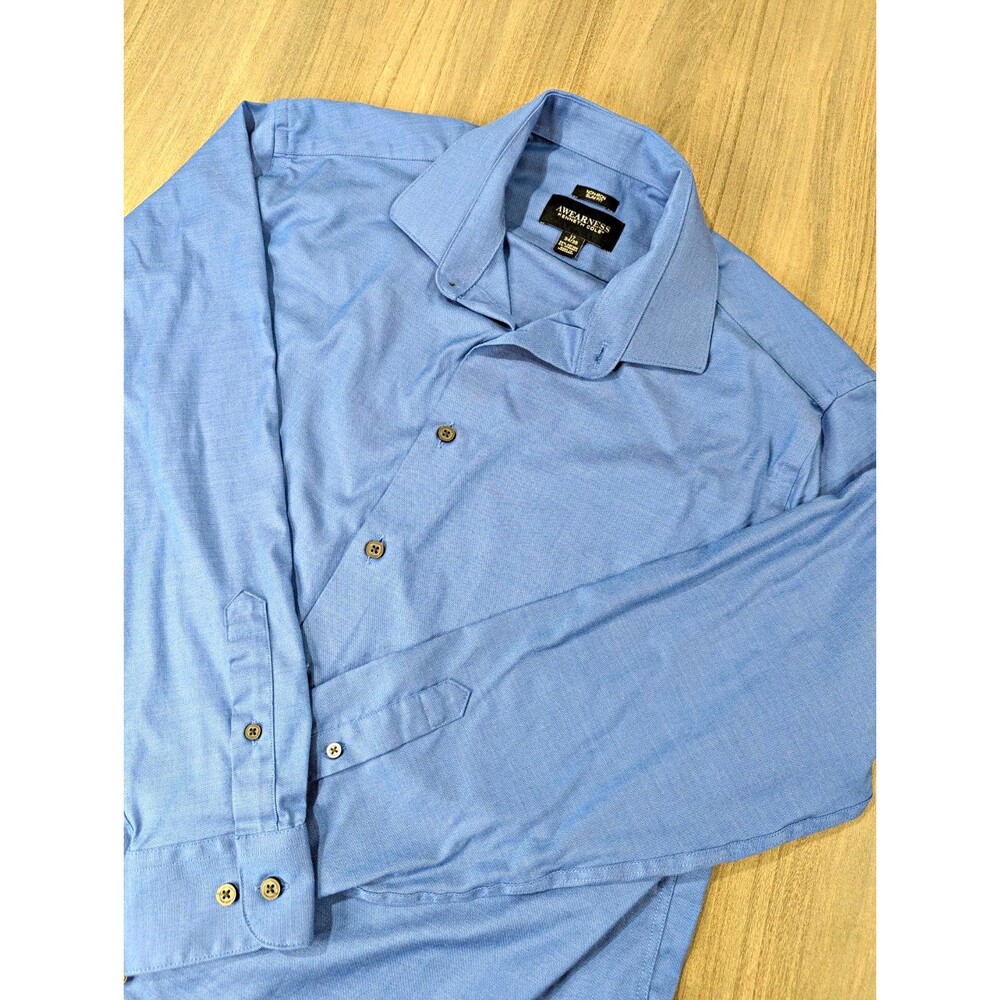 AWEARNESS Kenneth Cole Mens Non-Iron Slim Fit Dress Shirt Blue 17 34/35